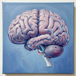 symmetrical brain, painting on canvas, watedrops, water droplets, acrylic painting, acrylic pouring, painting, influencer, artstation - h 8 0 0
