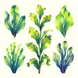 vintage colored detailed illustration of random seaweed, neon colors