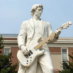 a gigantic marble statue of roy buchanan holding his telecaster, little rock, arkansas