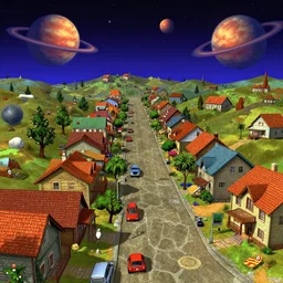 the main street in a small colony on a strange planet, from a Lucasarts graphic adventure game made in 1998