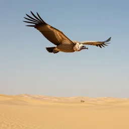 artwork of a vulture flying far away in a desert, artstation