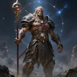celestial regulator, barbarian class, erebos’s titan, art by Dave McKean and Seb McKinnon, high detail, cinematic, cgsociety 8k