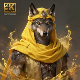 portrait of young wild arabian nomad half werewolf, with yellow cloths, league of legends splash art, hearthstone splash art, full body shot, rule of thirds, ultrafine hyperrealistic detailed face, artgerm, greg rutkowski, trending on artstation, 8 k, intricately detailed, highly detailed