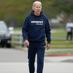joe biden with hair braids wearing a hoodie and jogger with'newport brandon'written on it