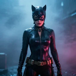 a film still of catwoman , vibrant, cold, misty and wet, 50mm lens, lineart behance hd, dramatic lighting, global illumination, trending on Artstation, bloom