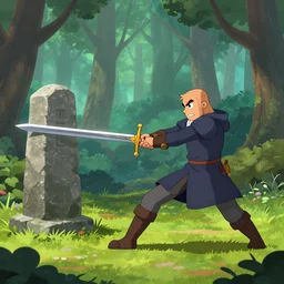 Link pulls the master sword from the stone in the middle of a forest, trending on Artstation by WLOP, 4k