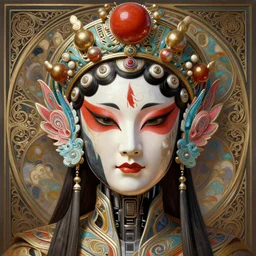 symmetry!! portrait of a machine from horizon zero dawn, machine face, decorated with chinese opera motifs, intricate, elegant, highly detailed, digital painting, artstation, concept art, smooth, sharp focus, illustration, art by artgerm and greg rutkowski and alphonse mucha, 8 k