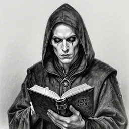 a portrait of the cript keeper awith a book, dark fantasy, horror, tales from the crypt, ultrafine detailed pencil art on paper by frank frazetta and vito acconci and and takeshi obata, death note style, symetric body, sharp focus