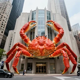 2 0 1 5 giant crab terrorizing a city, googie architecture, americana, fishcore, exterior photography, hd 8 k, photography cinestill