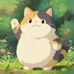 chonky calico-cat!!!!!! In the style of Studio Ghibli!!! Colorful