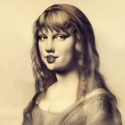 a portrait of taylor swift in the style of leonardo da vinci drawing,, single head, no double head,