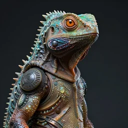 portrait of a representative of a high - tech race of reptile from another galaxy, highly detailed, realistic, sharp focus