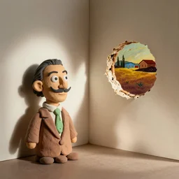 plasticine sculpture. shadows. john craxton. stop motion. salvador dali clay. painting. room hole in wall. minimal.