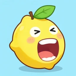 a screaming lemon with a green leaf on top, cartoon