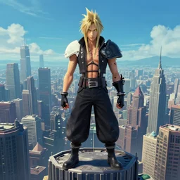 portrait Sephiroth wearing a balrog costume head eyes with shredded physique stands atop a skyscraper norman rockwell brad rigney winslow homer greg rutkowski stop-motion dreamworks pixar kingdom hearts
