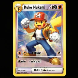 Duke Nukem, Pokemon card of Duke Nukem!, highly detailed trading card screenshot