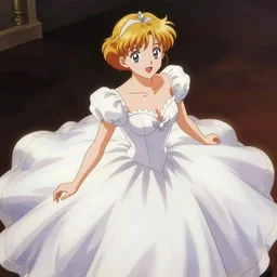 rowen atkinson mid magic girl transformation, anime style, kawaii, ball gown dress