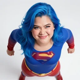 thick chubby filipina pyrokinetic, superhero, sly grin, fully clothed, exaggerated perspective, beautiful detailed face, bright blue hair, action pose, anime style, highly detailed, dynamic shadows, dynamic lighting, geoff johns, jason fabok, jason fabok, brad anderson, splash art