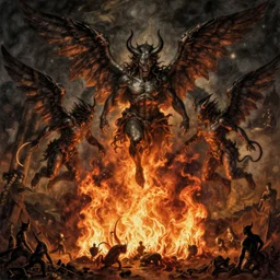 vision of hell with winged demons flying over the flames art by hieronymus bosch
