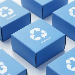 product photography, clean package box design pinterest, artstation, sustainable, eco recycling, blue, beautiful, vibrant, light shafts, pinterest