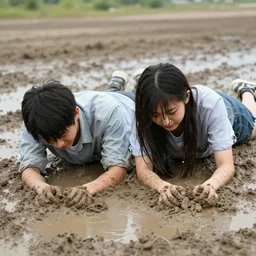 a young couple rolling in the mud