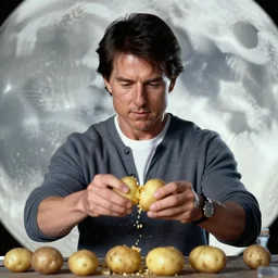 tom cruise peeling potatoes while at the moon, photo