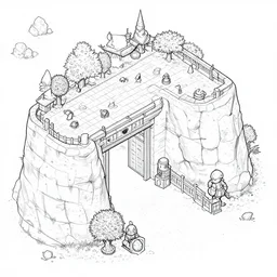 isometric dungeon entrance, lineart from resource gathering game