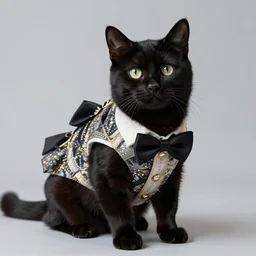 professional photograph of a black cat wearing a fancy outfit, HD, 8K, highly detailed, high quality