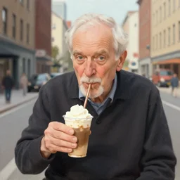 ☕🍧🌆👴🏼, lowbrow, matte painting, in the style of alexander jansson,
