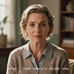 Millie Bobby Brown as an old lady, XF IQ4, 150MP, 50mm, F1.4, ISO 200, 1/160s, natural light
