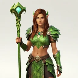 portrait of kate beckisale as cute girl in a green druid leaves armor with druidic staff, gta v cover art, borderlands style, fantasy medieval style, inn background, celshading, sharp focus, intricate, detailed, by rhads, andreas rocha, rossdraws, makoto shinkai, laurie greasley, lois van baarle, ilya kuvshinov and greg rutkowski, dynamic lighting, sharp focus, grunge aesthetic, 4 k