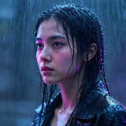human portrait made out of rain, beautiful, neon, epic detail, rendered in octane, unreal engine