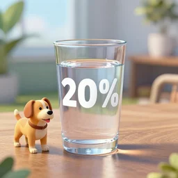 A 30 percent full glass of water on a table, 4k, unreal engine dog on table