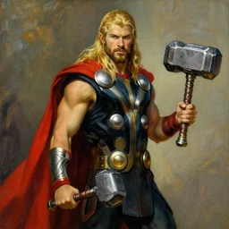 thor holding the hammer, marvel, artwork by nicholas roerich,