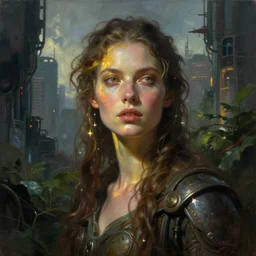 an intricate concept portrait painting of a dystopian woman in an undergrowth city, post - apocalyptic, dystopian, style ivan talavera and artgerm, radiant lighting, hyper realistic, photorealistic, octane render, artstation, cgsociety, cinematic light, global illumination, sci - fi