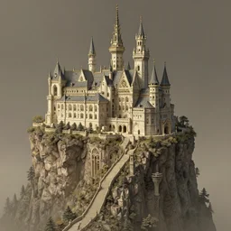 Matte painting Landscape. Elaborate elegant castle built on top of a tall pillar peak. Detailed, intricate, HD, 8k, elaborate, detailed digital art trending in artstation