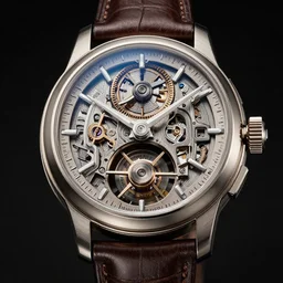 a steampunk tourbillon watch, extremely detailed, highly intricate, product photography, studio lighting