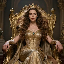 a beautiful female queen sitting on a throne, 8 k, beautiful face and windy hair, hyperrealistic, hyperdetailed, fantasy portrait by laura sava