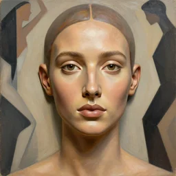 detailed portrait in femininity, realistic face sculpted features, ethnic, exotic, arabic, clear eyes, statuesque, warm glowing skin, chiaroscuro, tangible, angular impressionism, arabesque backdrop, contemporary, modern fashion, natural colors, greg rutkowski and gaston bussiere and craig mullins