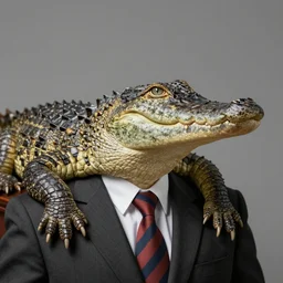 Business crocodile wearing suit & tie, highly detailed classical portrait