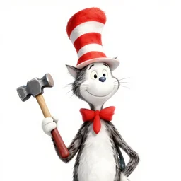 the cat in the hat by dr. seuss, holding a hammer and sickle flag, detailed, watercolor, in the style of dr. seuss, dr. seuss, zany