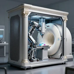 futuristic robotic neoclassical computer case cybernetic symbiosis thick bifurcated robotic cnc surgical hybrid mri 3 d printer machine making a bio chemical lab, sci - fi, highly detailed, digital painting,, artstation, concept art, sharp focus, illustration, octane render, art by greg rutkowski and artgerm and alphonse mucha, f 3 2,
