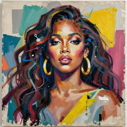 a messy painting of lizzo. in the style of laszlo moholy - nagy and noriyoshi ohrai, trending on artstation