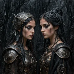 a striking esoteric painting of bestie in the rain, dark, metal, black background, occult, by Edward Leighton