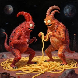 krakken battling the spaghetti monster in outer space imagined by alex grey