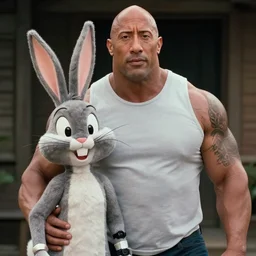 film still of dwayne johnson as fat bugs bunny in the movie big chungus returns. photographic, photography.