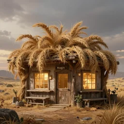 “a tavern built inside a giant tumbleweed, light in the windows, fantsy landscape, Magic the Gathering art, highly detailed, award winning, trending on Art Station”