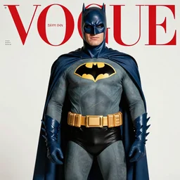 bat man fashion in the 7 0's. studio photo. vogue magazine cover with text. highly detailed