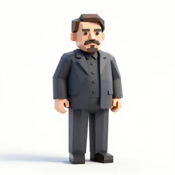 isometrical view of low polygon figurne of joseph stalin. full body portrait. white background. 3 d render
