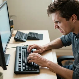 some guy smashing his keyboard out of anger